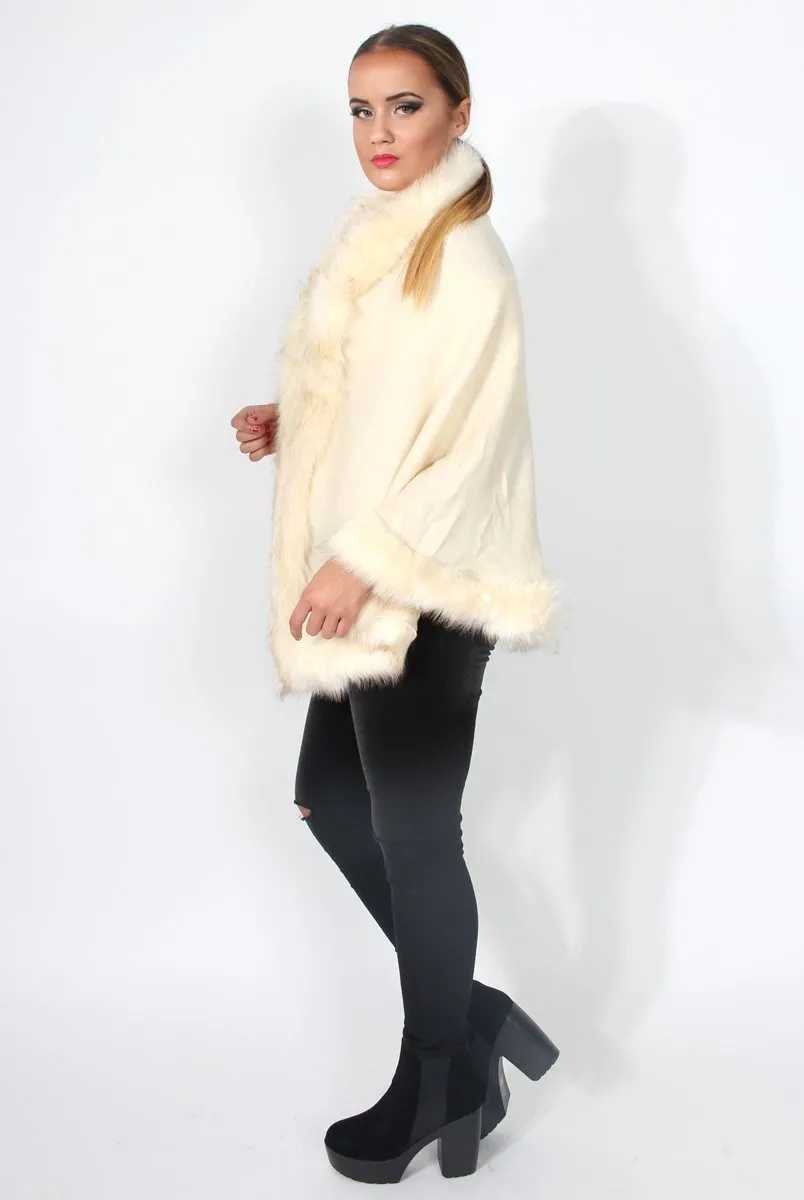 Alena Cream Faux Fur Over The Shoulder Jacket