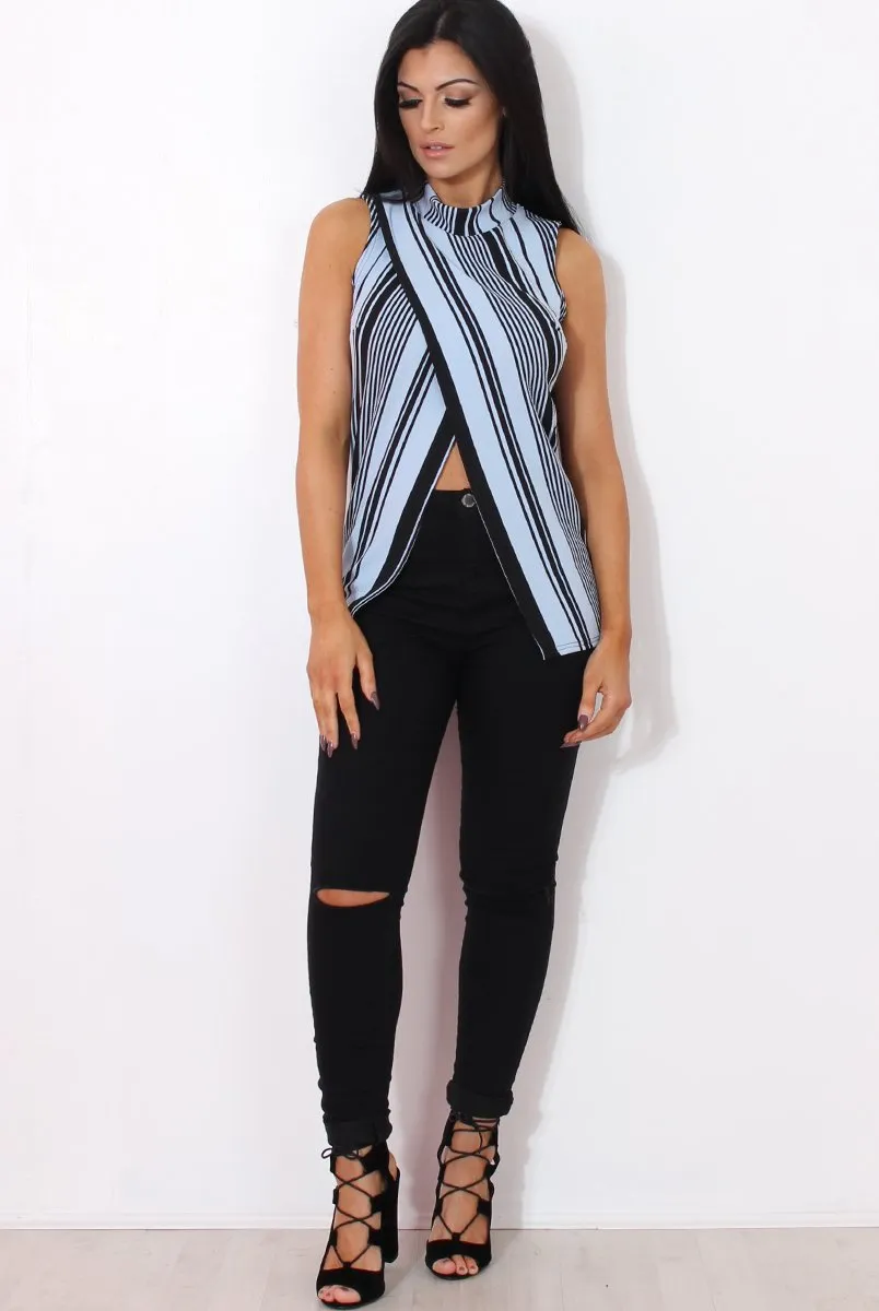 Amera Blue Striped Crossover Top