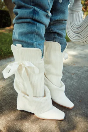 Annalee Below The Knee Slouch Boots - Cream