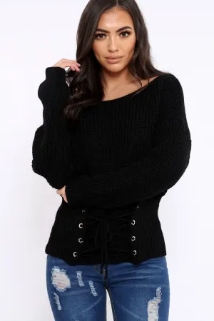 Black Corset Waist Knitted Jumper - Elizabeth