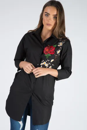 Black Embroidered Oversized Shirt  - Kate