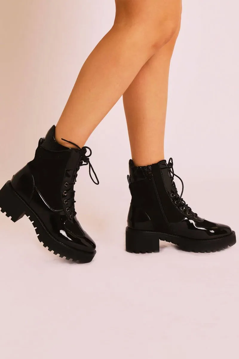 Black Hiker Style Ankle Boots - Genevie