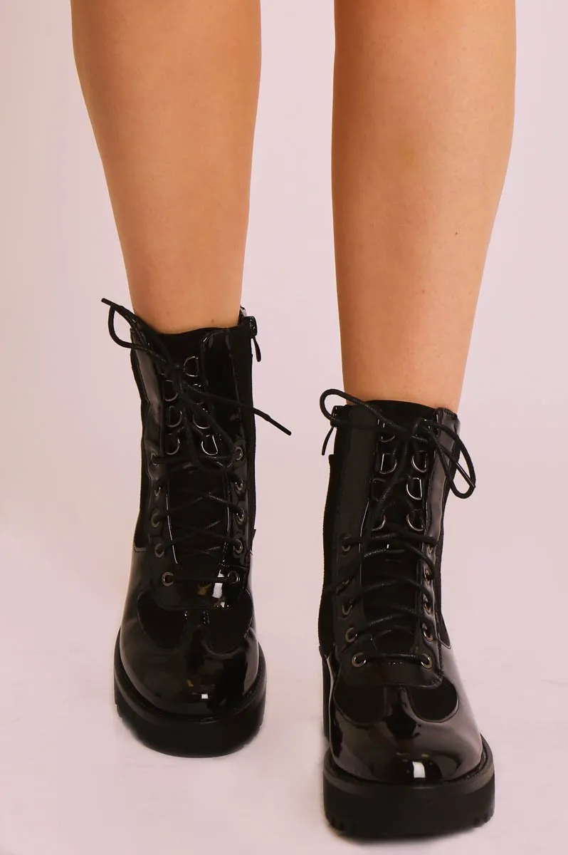 Black Hiker Style Ankle Boots - Genevie