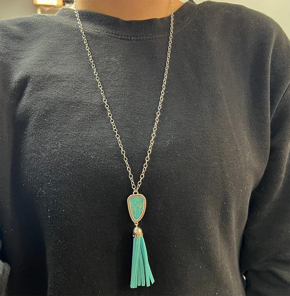 Boho Turquoise Tassel Necklace