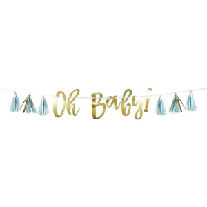 Bulk Blue and Gold Oh Baby Tassel Banners (6 per Case)