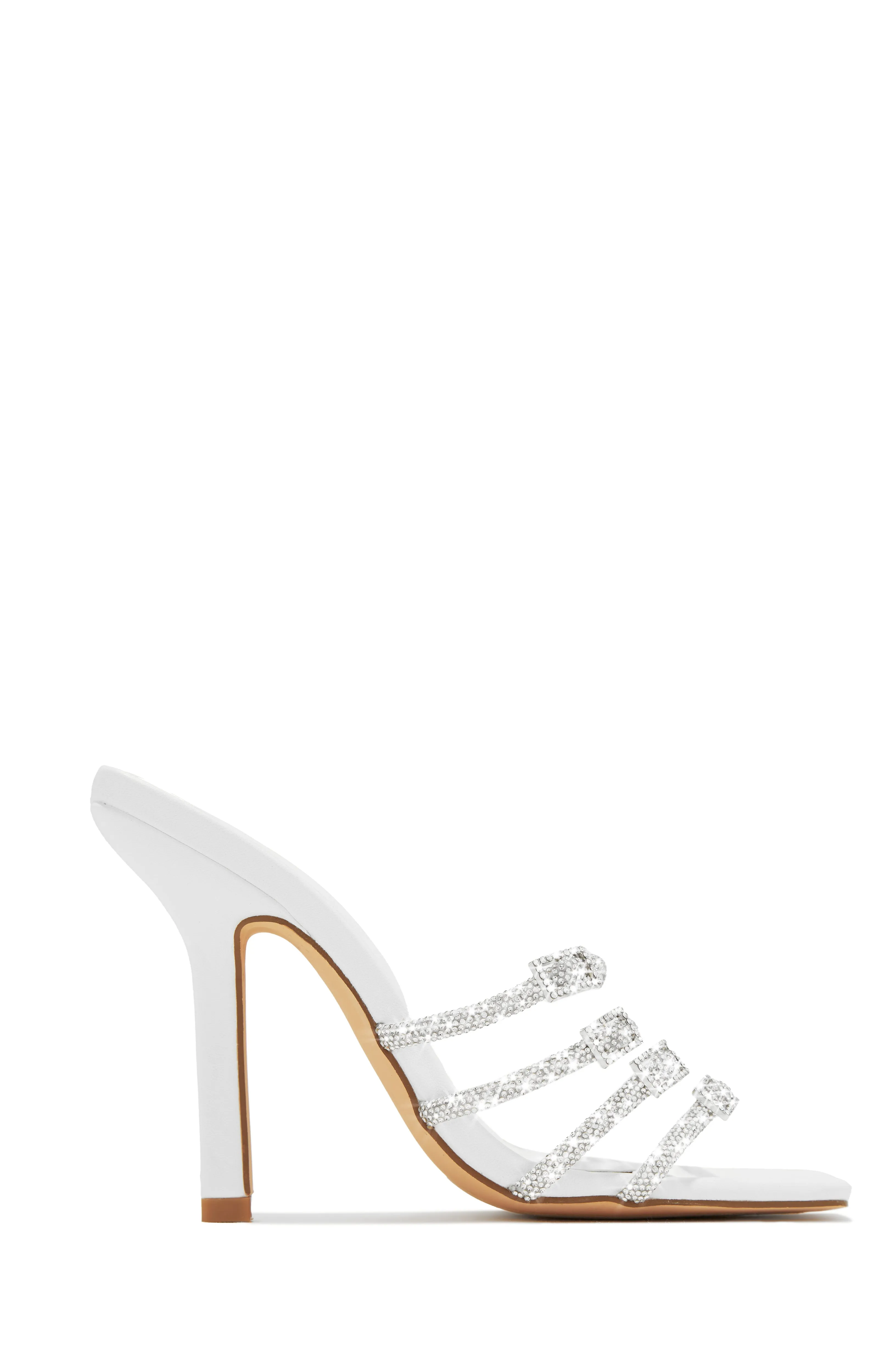 Champagne Taste Embellished High Heel Mules - White