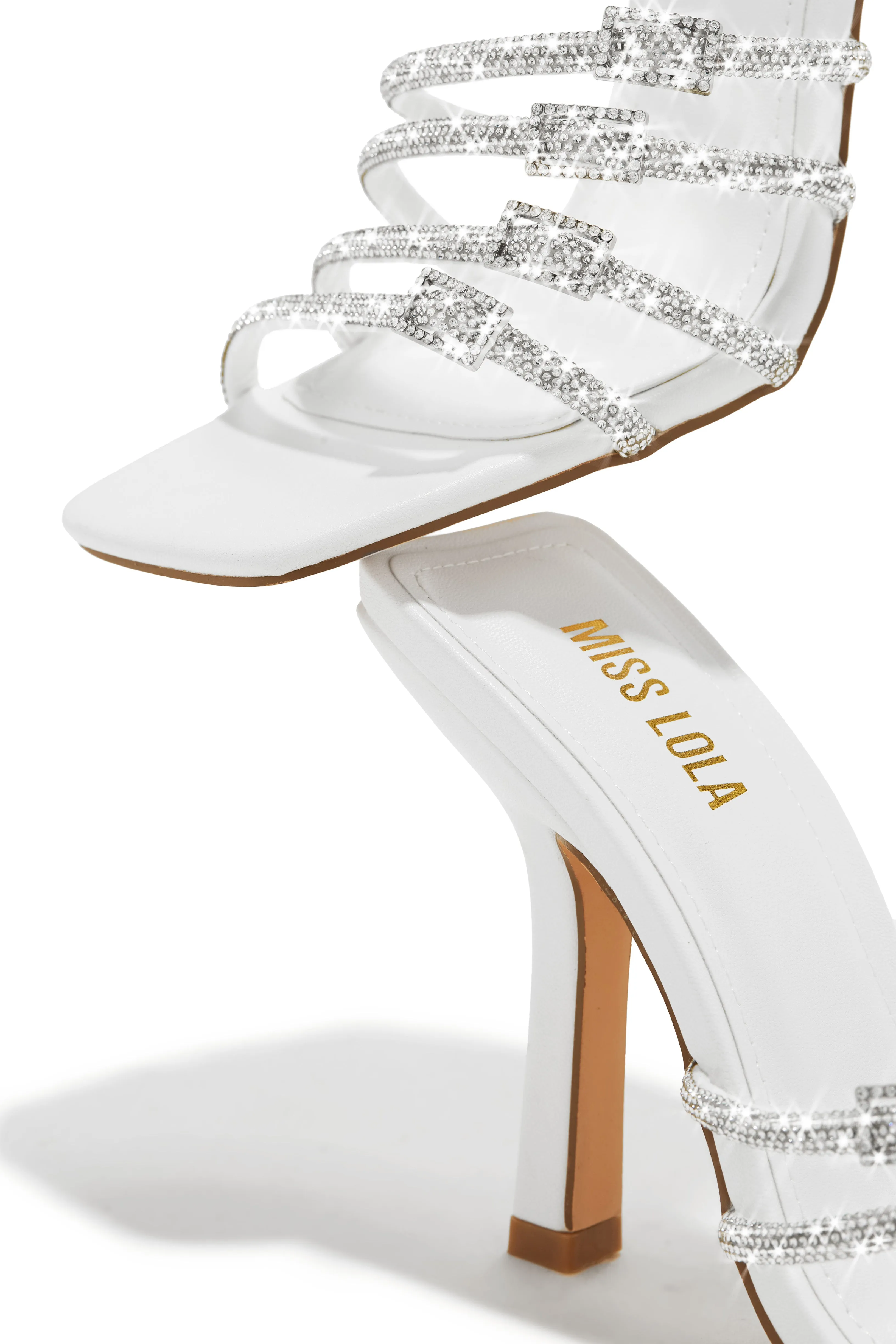 Champagne Taste Embellished High Heel Mules - White