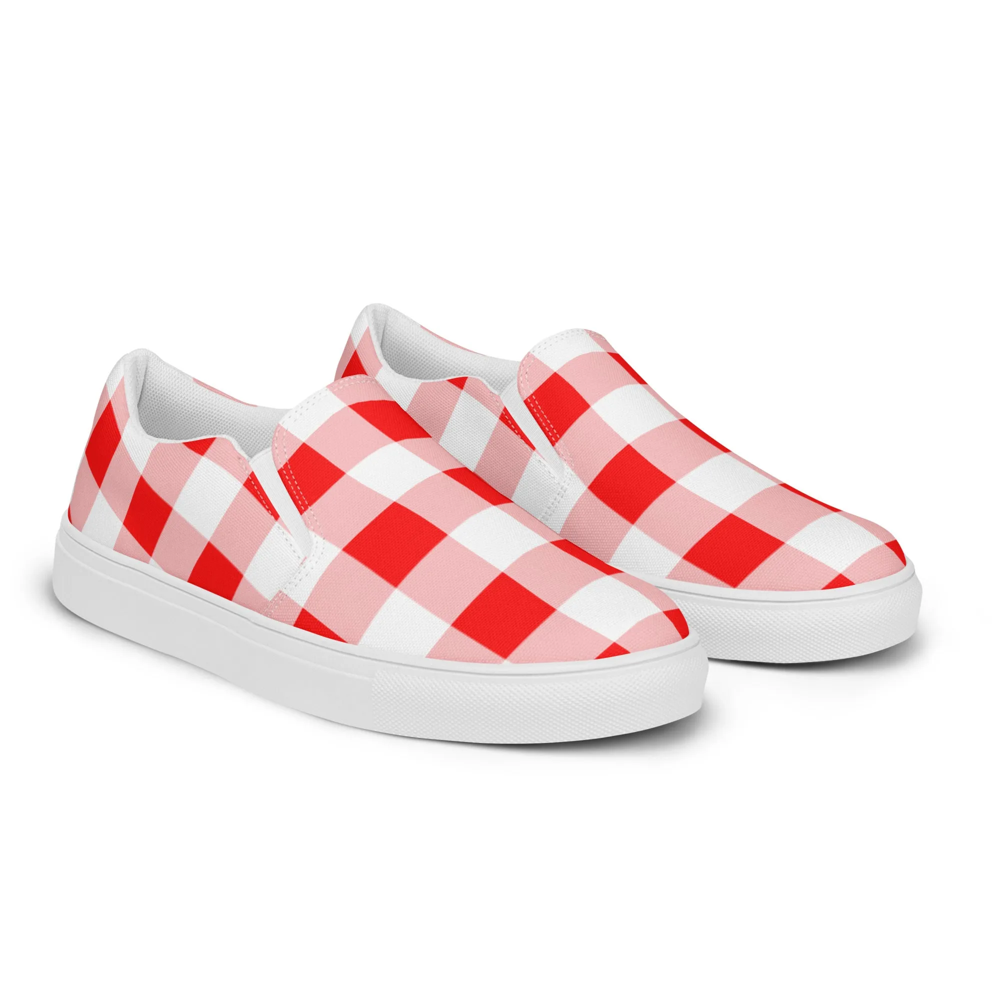 Cherry Red Vintage Gingham Women’s Canvas Slip-On Flat Deck Shoe | Dorothy Shoes