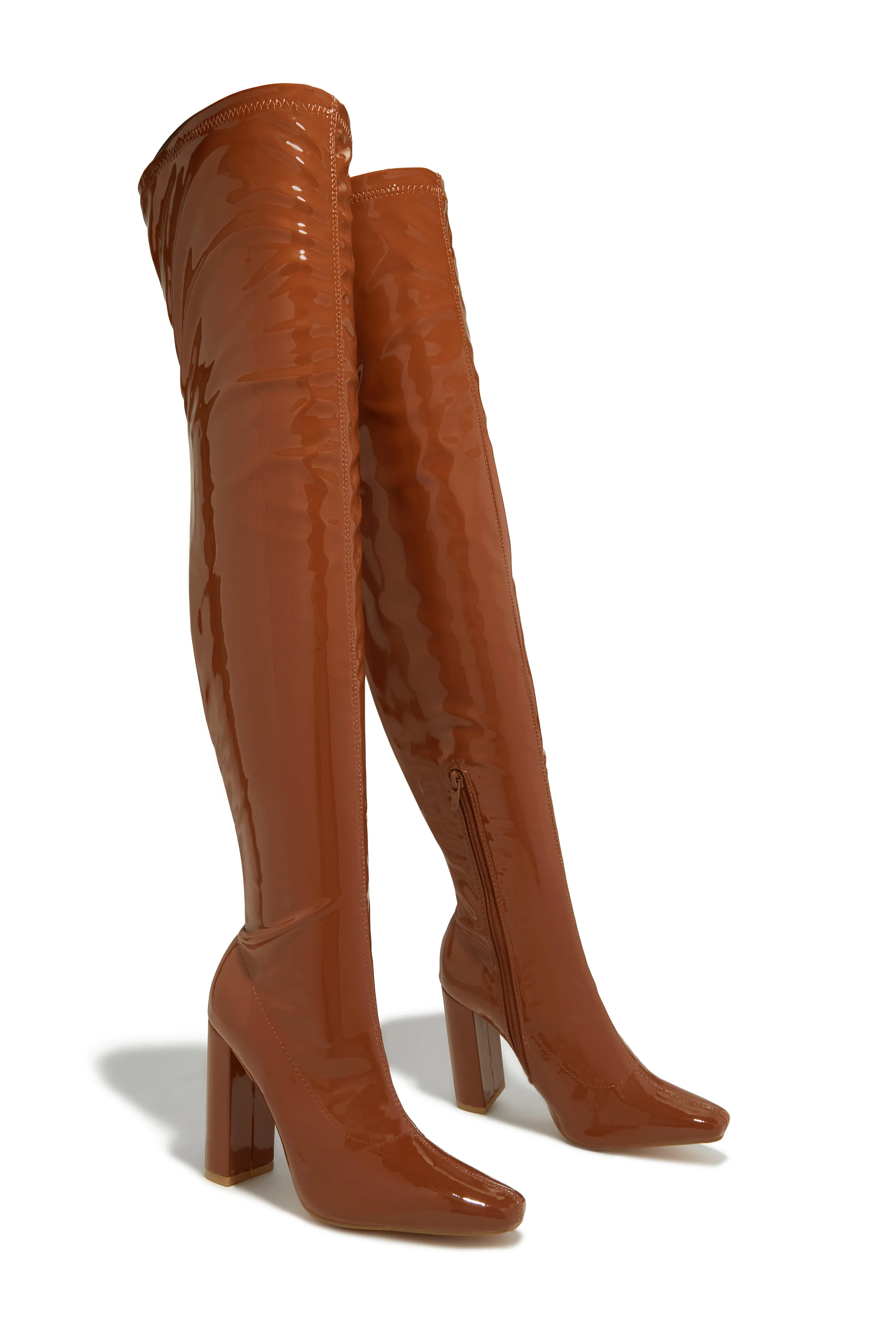 Ericka Block Heel Over The Knee Boots - Tan