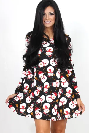 Frosty Black Snowman Swing Dress