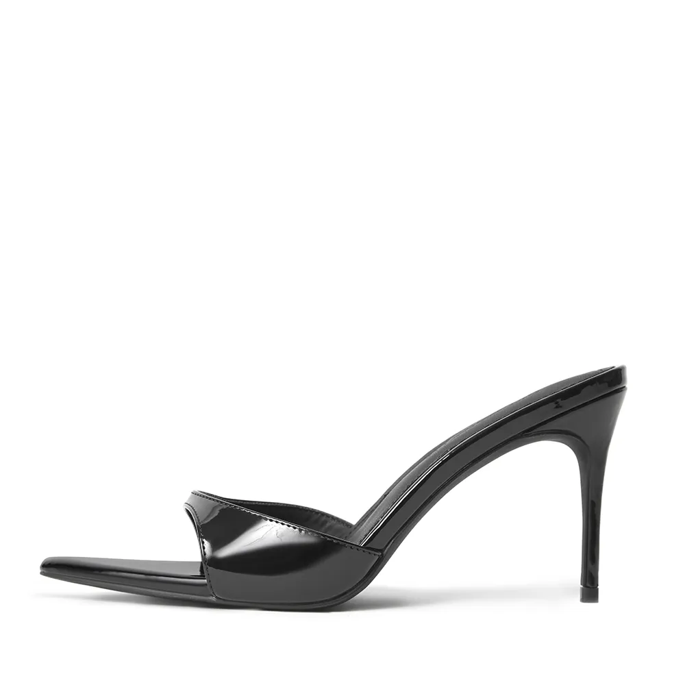 Gia Black Patent Leather Vegan Mules 80 mm