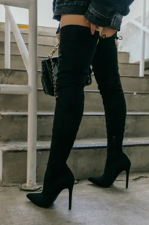 Groundbreaking Over The Knee High Heel Boots - Black