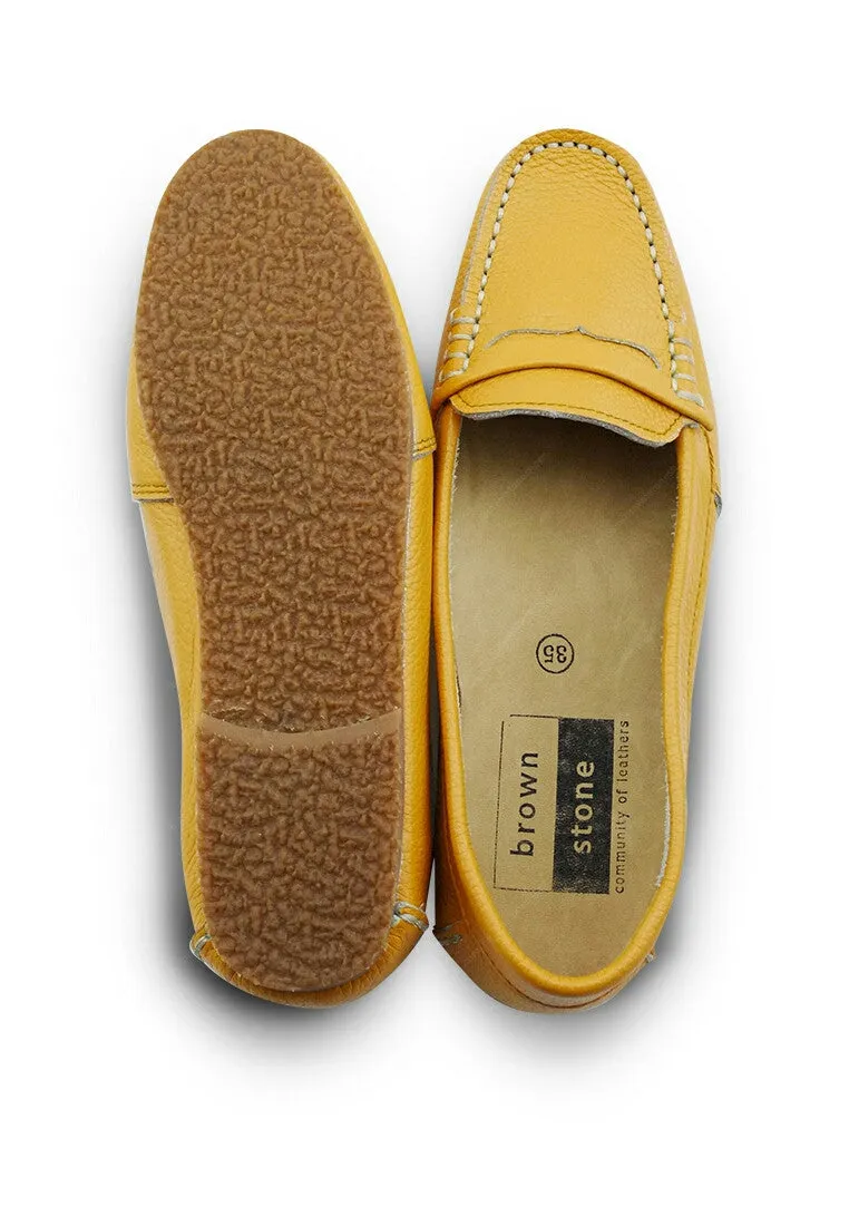 Leather Moccasin Wrinkle Soft Mustard Yellow