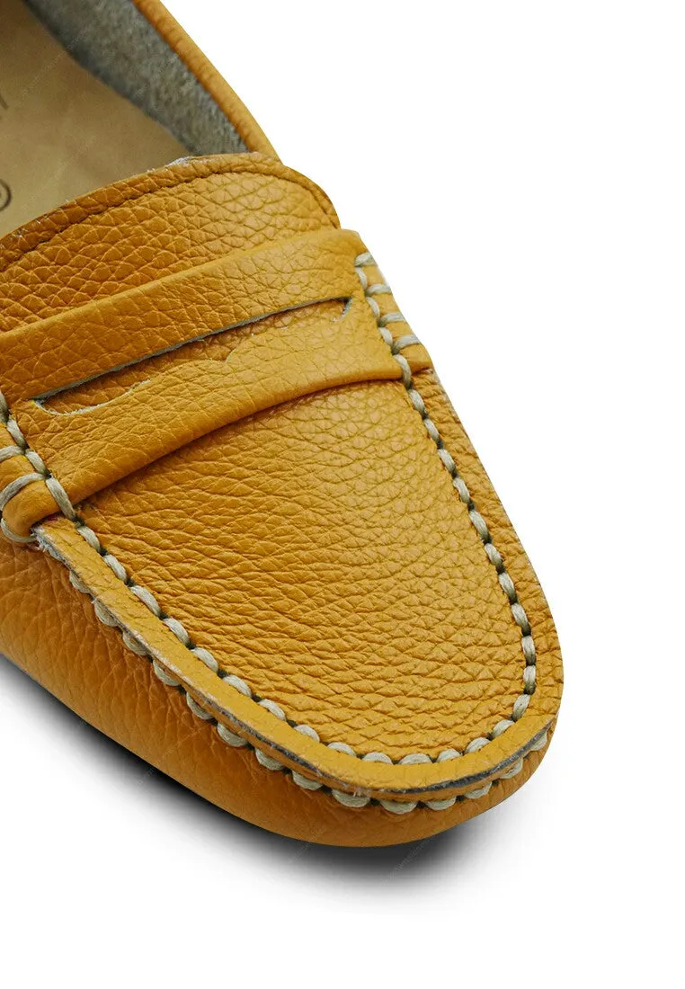 Leather Moccasin Wrinkle Soft Mustard Yellow