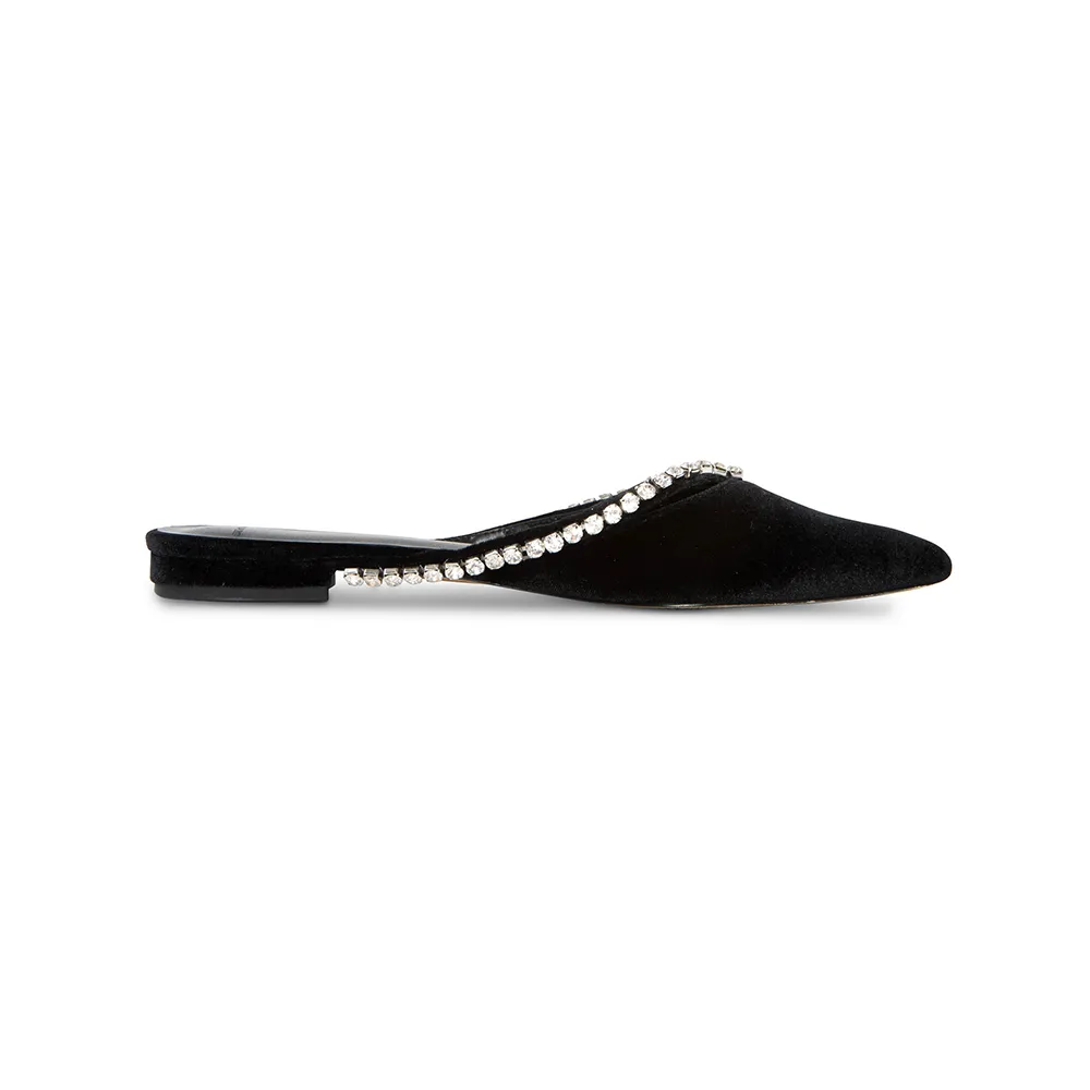 Mahshad Black Vegan Velvet Flat Mules