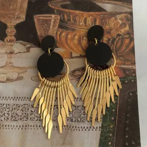 Medieval Tassel Black Gold Earrings(MAC197)