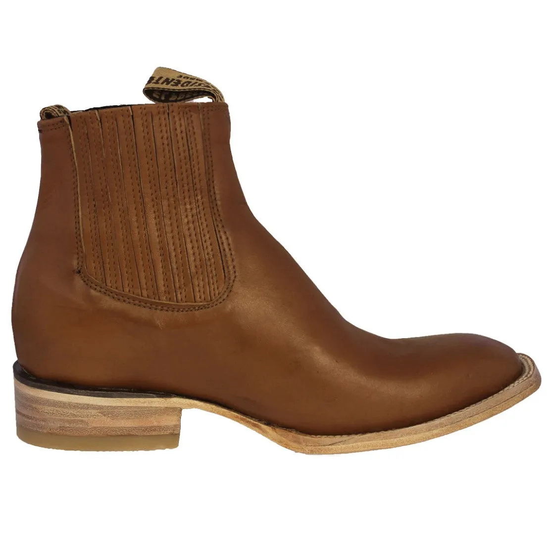 Mens Honey Brown Chelsea Boots Solid Leather - Square Toe