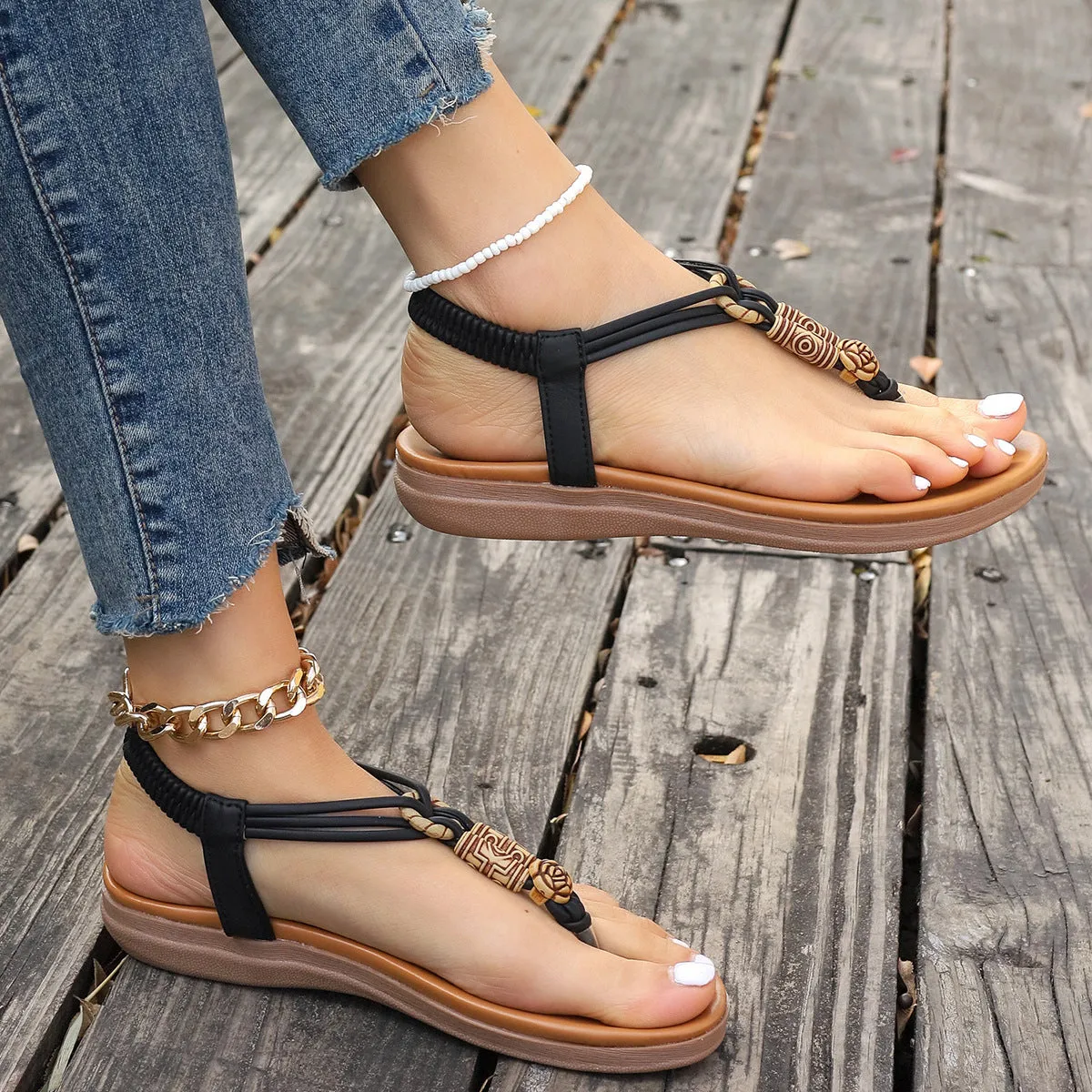 New Women's Flat Sandals Summer Thong Roman Shoes