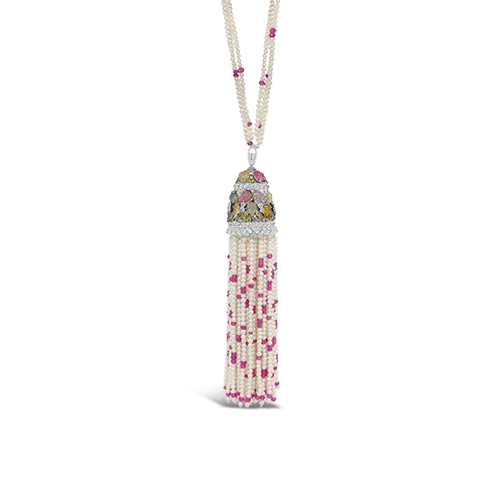 Pearl & Multi-color Sapphire Tassel Necklace