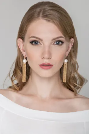 Pearl Crown Chain Tassel Earrings