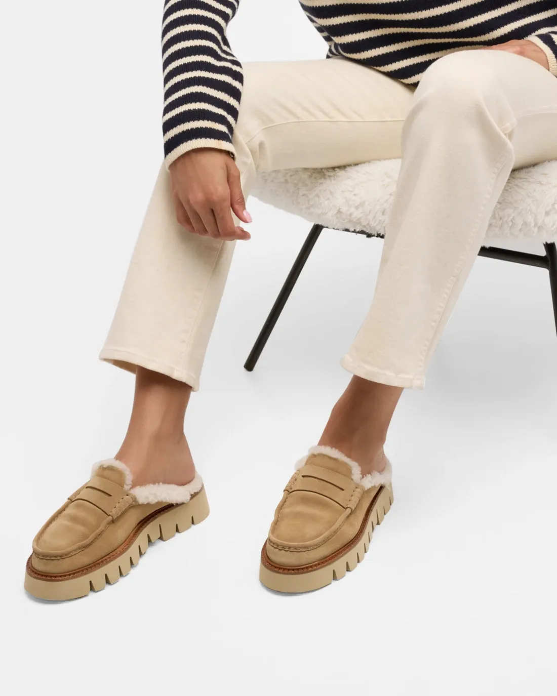 Pedro Garcia - Savy Suede Shearling Loafer Mules in Rope