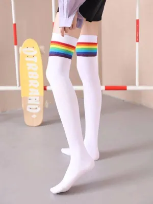 Rainbow White Over the Knee Socks