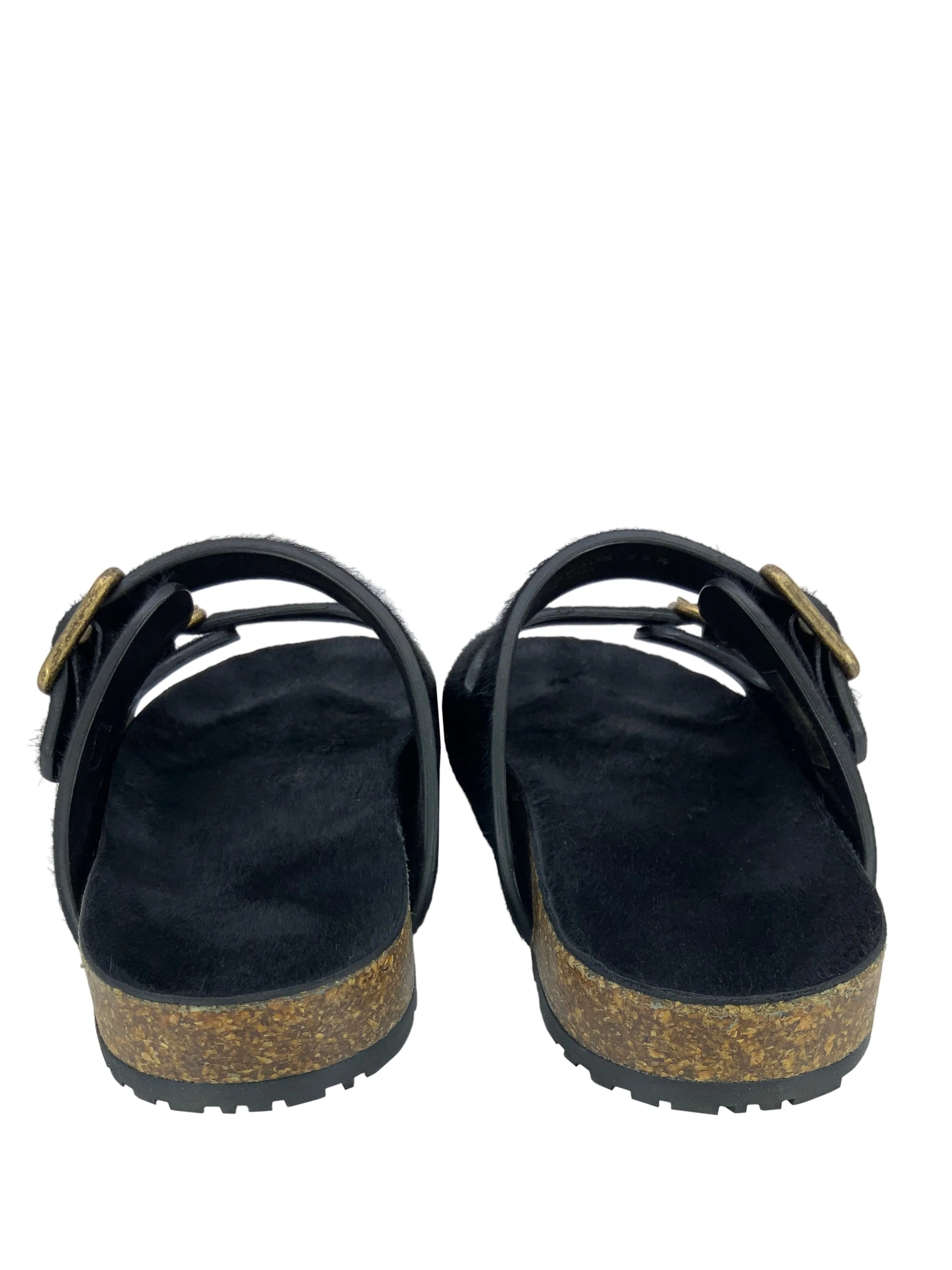 SAINT LAURENT Jimmy Pony Hair Flat Sandals Size 6.5