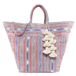 Samui Stripe Organic Tassel Beach Bag Red/Brown