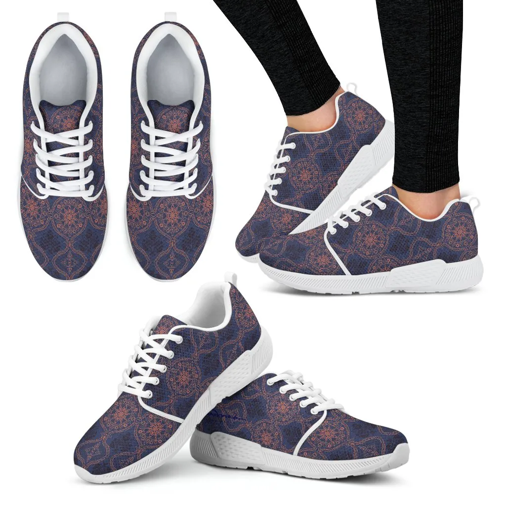 Sargasso Blue and Mellow Rose Damask Athletic Sneakers