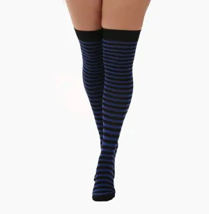 Striped Over the Knee Socks in Blue and Black