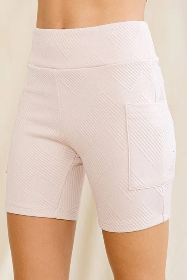 Textured High Rise Bike Shorts With Pocket