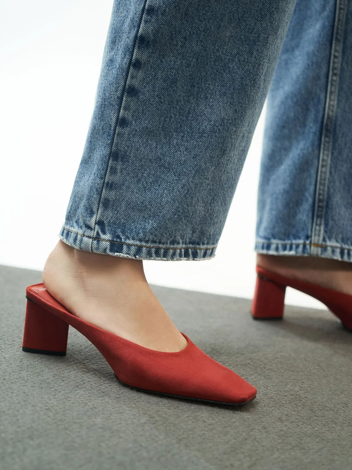 Textured Square Toe Mules