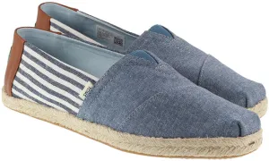 Mens Navy Sky Chambray Striped Espadrille Alpargata by Toms Shoes