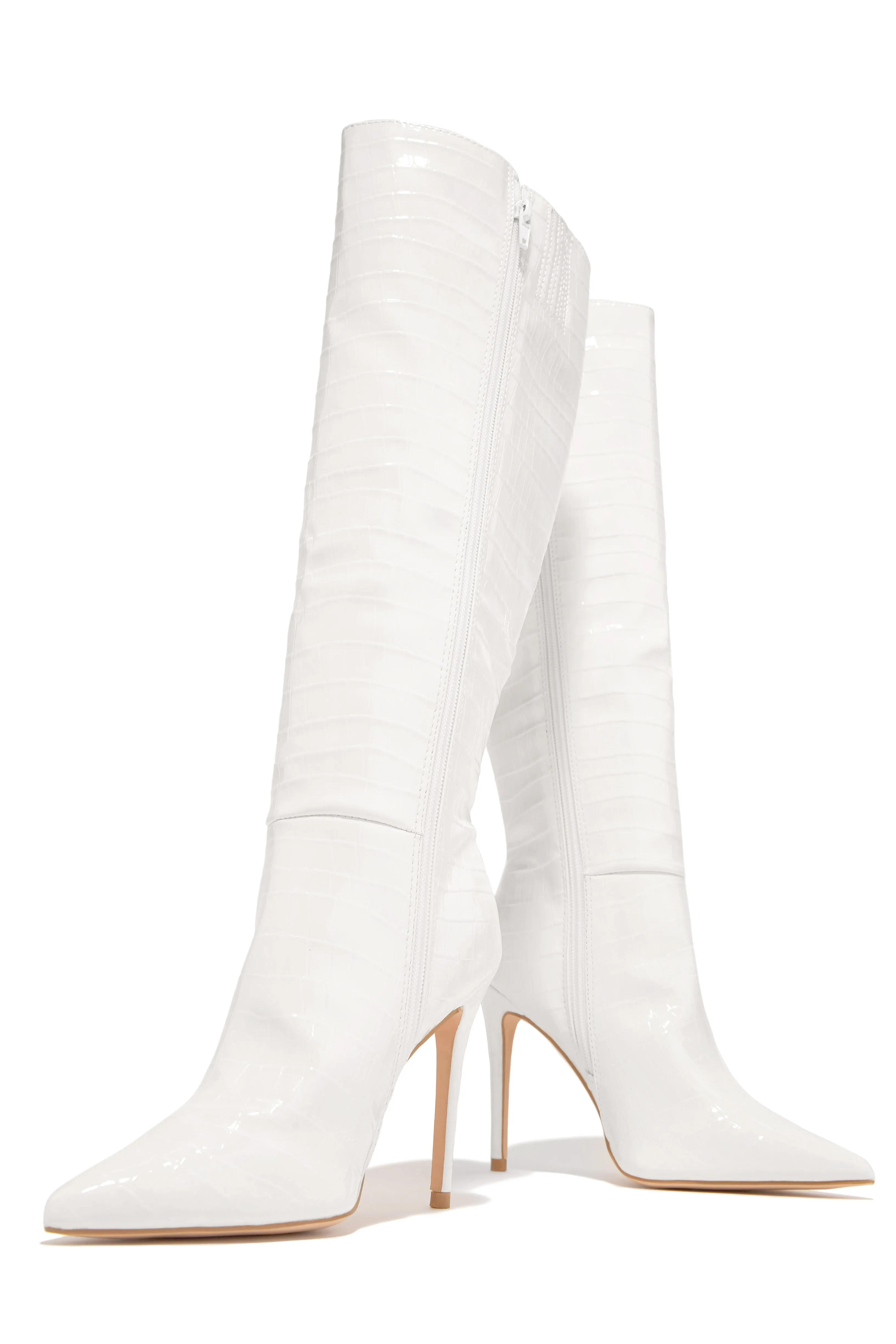 Trisha Knee High Heel Boots - White