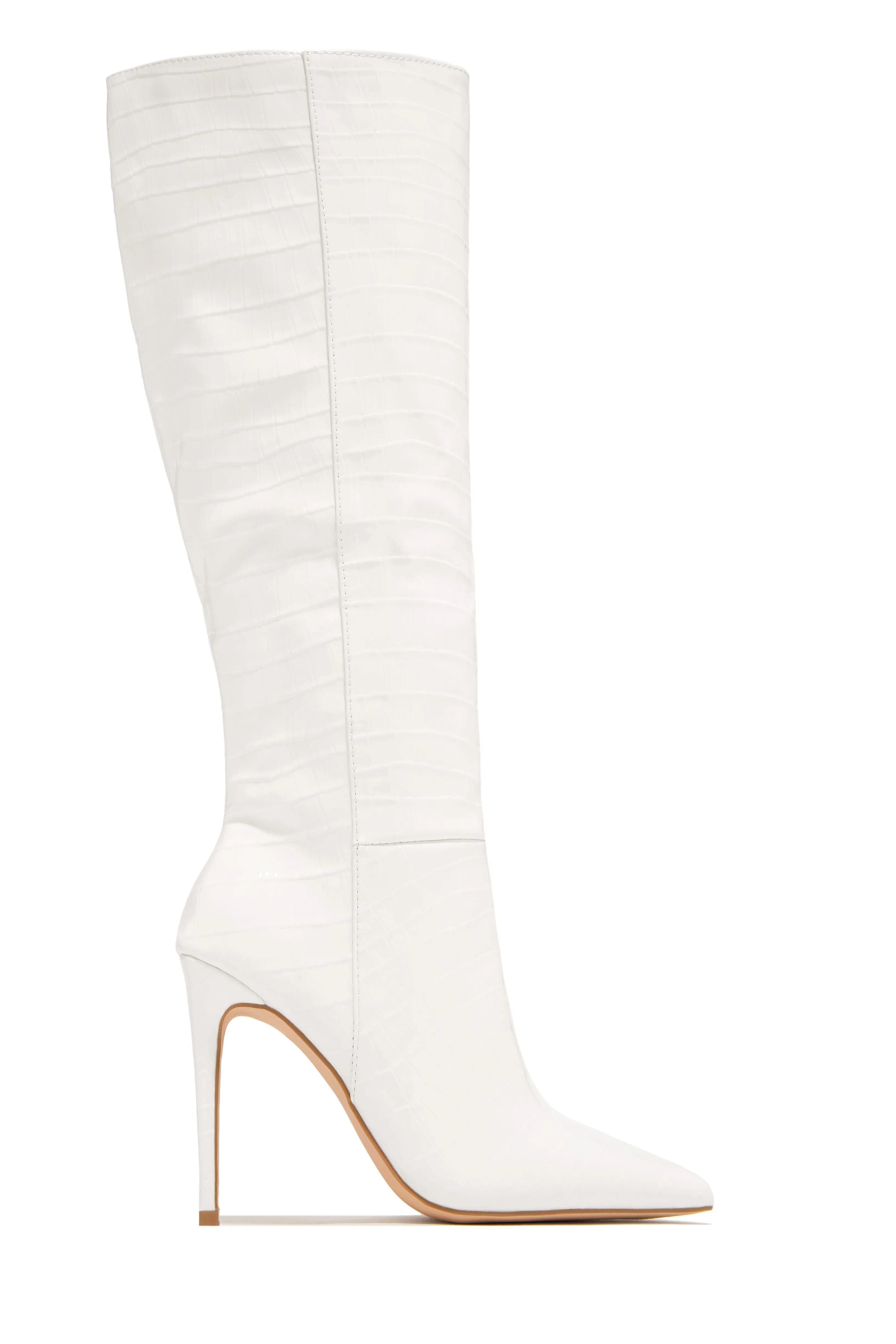 Trisha Knee High Heel Boots - White