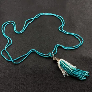 Turquoise, Diamond & Pearl Tassel Necklace