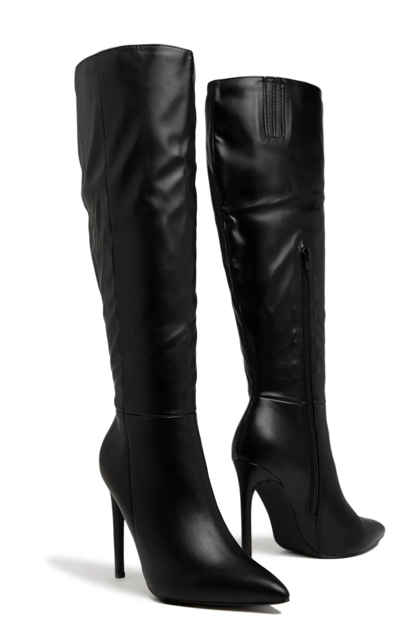 Tyrah Up To The Knee Heel Boots - Black