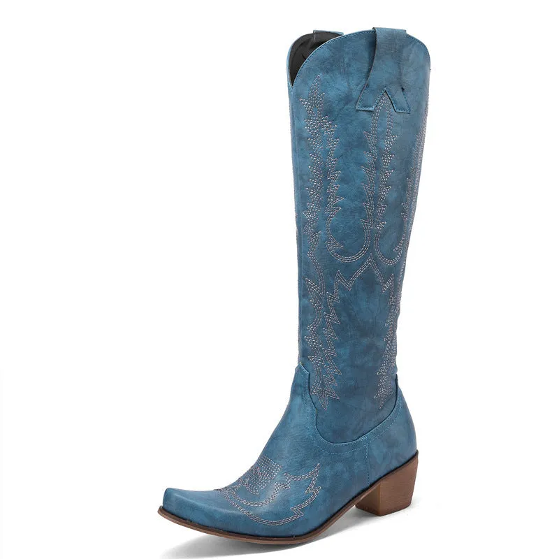 Women's Low Heel Embroidered Knee-High Vintage Boots Large Sizes Available