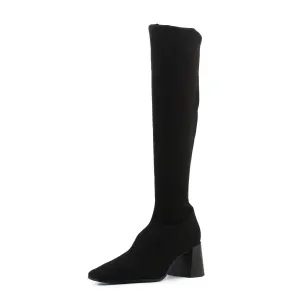 Zara Zipper Block Heels Over The Knee Sock Boots | Suede